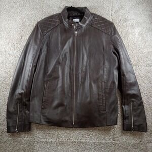 Ron Tomson‎ Leather Jacket Mens 2XL Brown Biker Moto Quilted Shoulder Zip